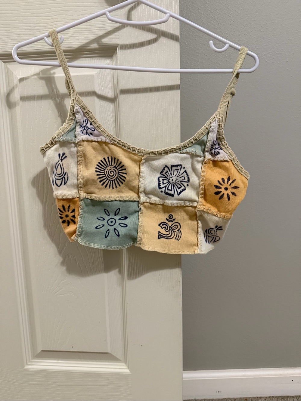 Patchwork Printed Crop Cami Top - Yellow, Green & White